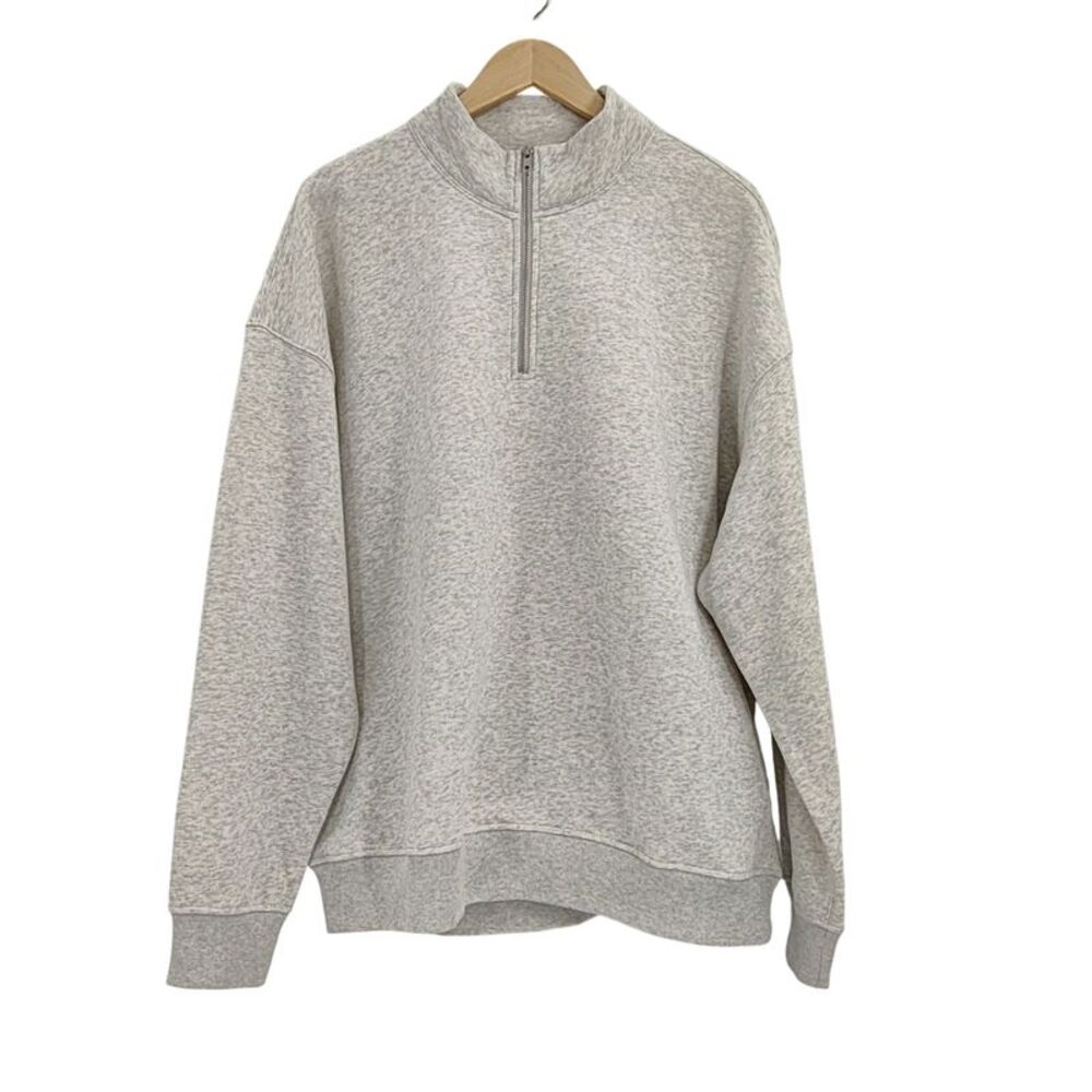 Quince Women Everyday Fleece Quarter-Zip Sweatshirt Gray Sleeved Top XL